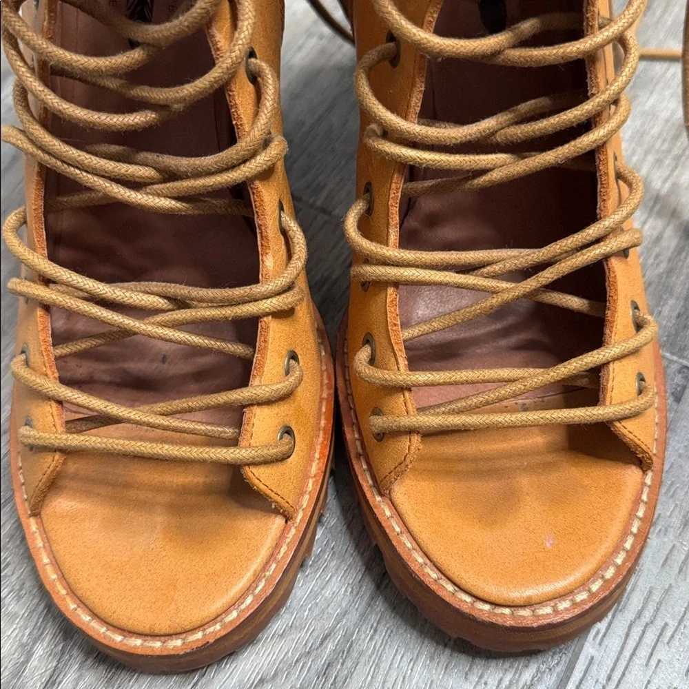 Jeffrey Campbell x Free People Palermo Heel Ankle Boots Tan 8.5 Open Toe Lace Up - Picture 4 of 8